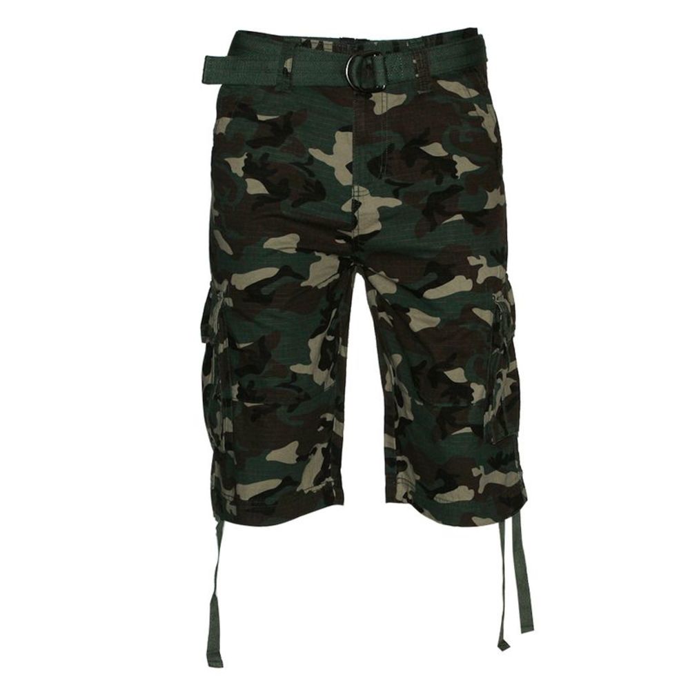 Men's Cargo Shorts Pocket Lightweight Cotton Belted Cargo Shorts Camo Green
